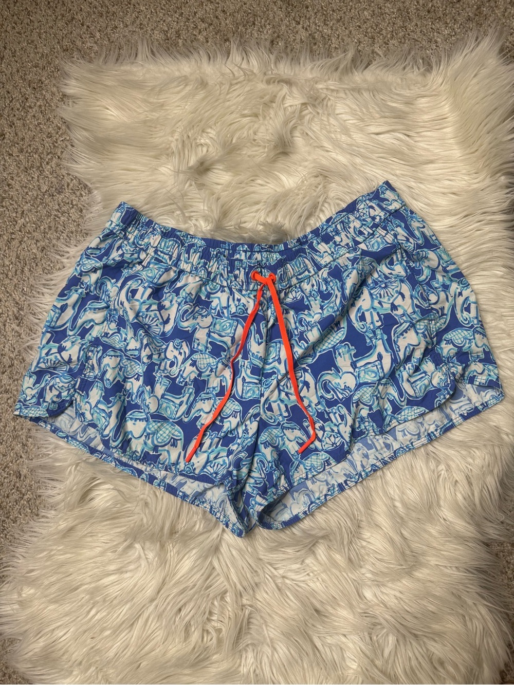 Lilly Pulitzer Luxetic Drawstring Athletic Shorts Blue Get Trunky Lg